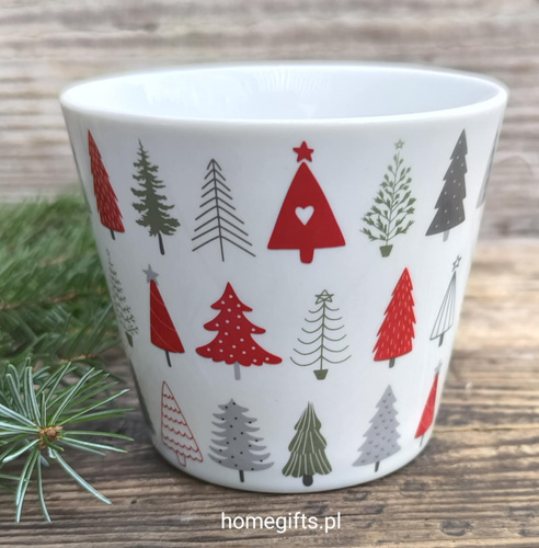 Kubek świąteczny kolorowe choinki Funky Trees Krasilnikoff Danish Design porcelana kolor biały/czerwony/zielony/szary 350ml