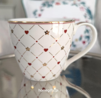 Kubek porcelanowy Greengate Mug Clarina heart white kolor biały/czerwony/złoty