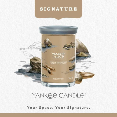 Yankee Candle Signature Świeca zapachowa Amber & Sandalwood Bursztyn i Drzewo Sandałowe duży tumbler 567g dwa knoty wosk sojowy