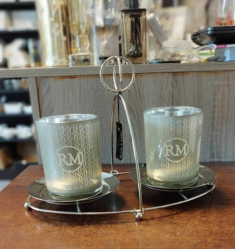 Świecznik metalowy Mix & Mingle Double Jar Display Stand srebrny H23cmx35x21cm