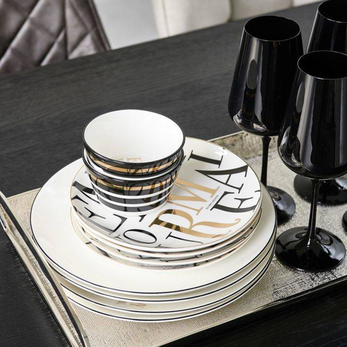 Talerz obiadowy Riviera Maison Enjoy Your Meal Dinner Plate 26cm biały porcelana