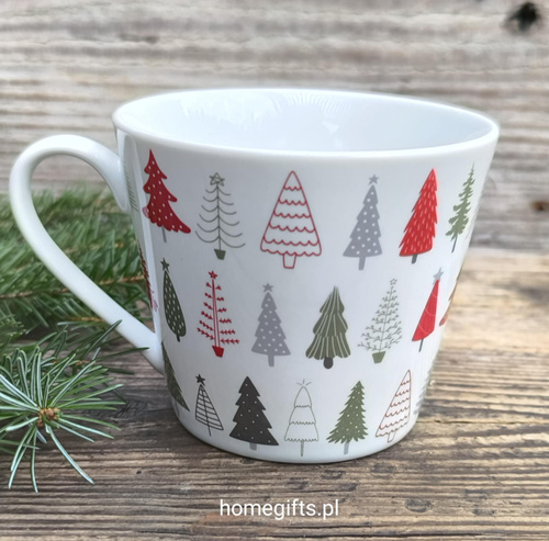 Kubek świąteczny kolorowe choinki Funky Trees Krasilnikoff Danish Design porcelana kolor biały/czerwony/zielony/szary 350ml