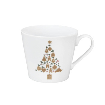 Kubek świąteczny porcelanowy Christmas Tree Gingerbread Krasilnikoff Danish Design biały H9cm 350ml
