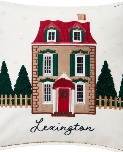 Lexington Poszewka Świąteczna Kamieniczka House Organic Cotton Velvet 50x50cm 100% bawełna biała
