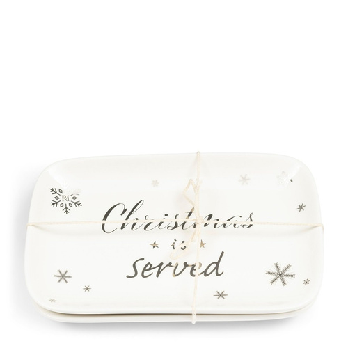 Riviera Maison Talerze do serwowania przekąsek Christmas Is Served Amuse Plate kpl2szt porcelana kolor biały/srebrny 19x12x2,5cm