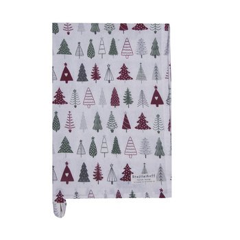Ręcznik kuchenny świąteczny Funky Trees Krasilnikoff Danish Design kolor bordo/biały/zielony 50x70cm 100% bawełna