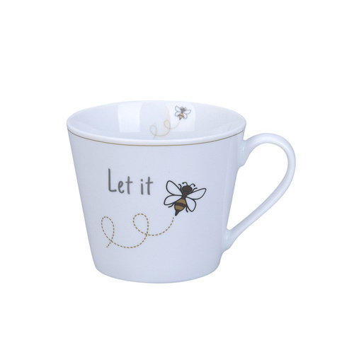 Krasilnikoff, kubek, porcelanowy, biały z pszczołą, Let it, 9cm, 400ml.