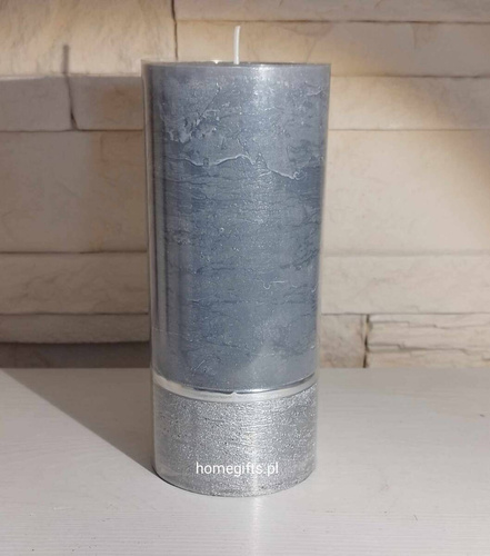 Świeca dekoracyjna Elegance walec kolor szary 16x7cm czas palenia około 70h