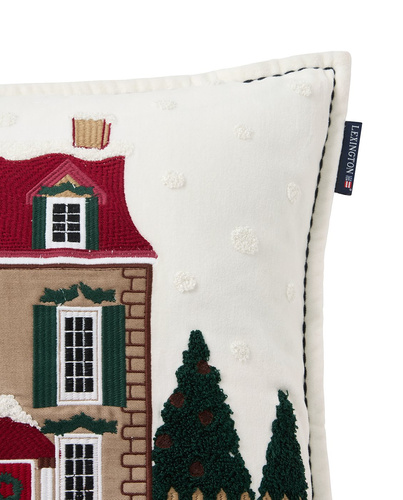 Lexington Poszewka Świąteczna Kamieniczka House Organic Cotton Velvet 50x50cm 100% bawełna biała