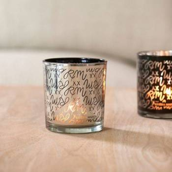 Riviera Maison Świecznik szklany na tealight RM Logo Votive silver black 8x7,5cm srebrny 