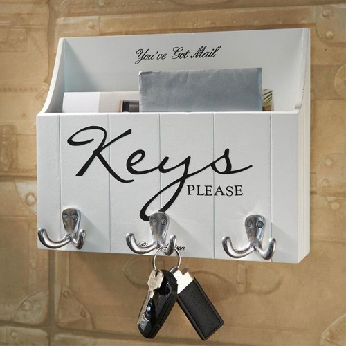 Riviera Maison Wieszak na klucze i listy Keys Please Wall Organizer biały MDF 27x22x9cm,