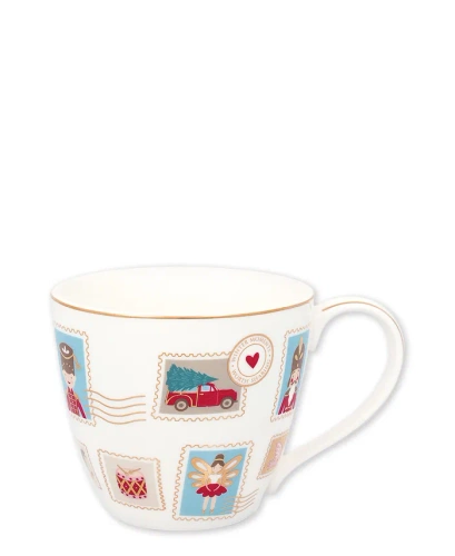 Kubek świąteczny porcelanowy Greengate Mug Xmas letter white 9x10cm kolor biały 300ml