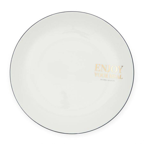 Talerz obiadowy Riviera Maison Enjoy Your Meal Dinner Plate 26cm biały porcelana
