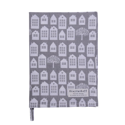 Ręcznik kuchenny Kamieniczki Town Houses Grey Krasilnikoff Danish Design kolor biały/ szary 50x70cm 100% bawełna