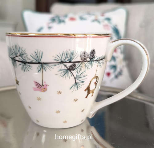 Kubek świąteczny porcelanowy Greengate Mug Juana wpite 9x10cm kolor biały 300ml 