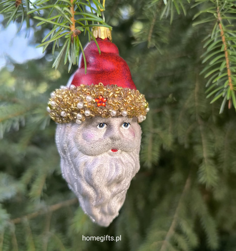 Bombka szklana Mikołaj Ornament glass Santa red hat medium 12,5cm 