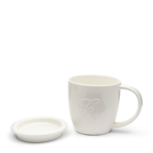 Riviera Maison Kubek porcelanowy z przykrywką Classic RM Mug With Tea Tip 9,5x9,5cm kolor śmietanowe bieli