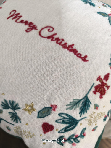Poszewka świąteczna na poduszkę Merry Christmas Greengate Cushion cover Didina white 40x40cm  bawełnakolor biały/zielony