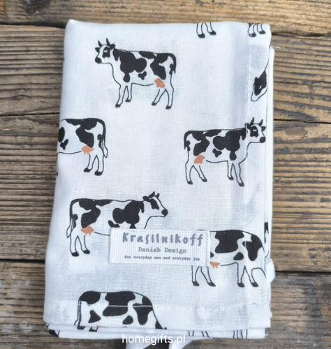 Ręcznik kuchenny z motywem Krowy Krasilnikoff Danish Design kolor czarny/ biały/różowy 50x70cm 100% bawełna