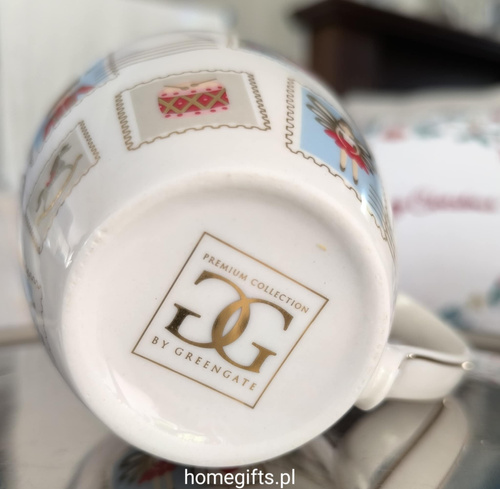Kubek świąteczny porcelanowy Greengate Mug Xmas letter white 9x10cm kolor biały 300ml