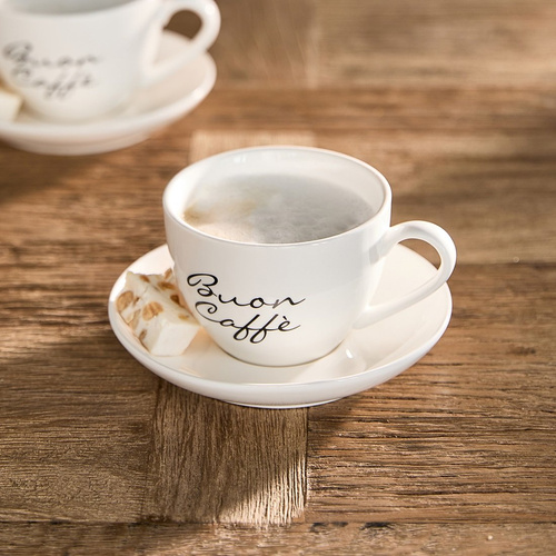 Riviera maison Filiżanka porcelanowa ze spodkiem do kawy Buon Caffè Cup & Saucer 200ml