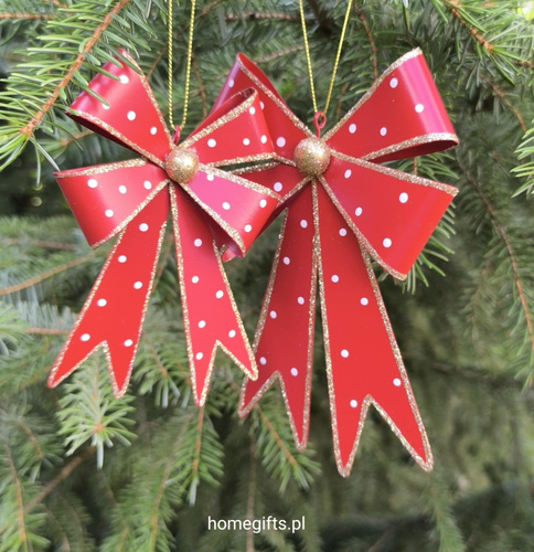 Zawieszka świąteczna kokarda czerwona Greengate Decoration Bow red hanging small metal kolor czerwony 12x8cm