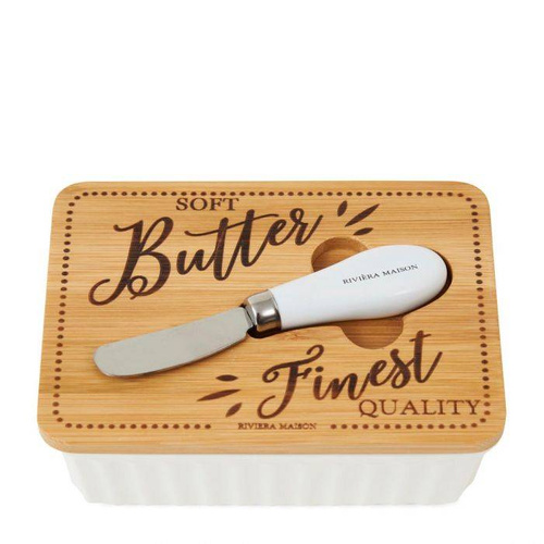 Riviera Maison Maselniczka z nożykiem Finest Quality Butter Dish porcelana drewno 16,5x11x5,5cm