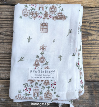 Ręcznik kuchenny świąteczny z piernikową choinką Krasilnikoff Danish Design kolor biały/brązowy/zielony 50x70cm 100% bawełna