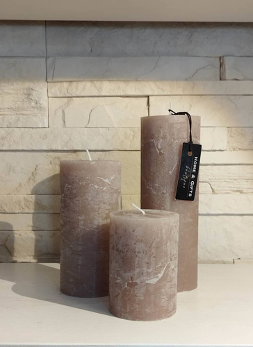 Świeca dekoracyjna walec Rustic ciemny beż 10x7cm czas palenia około 45h