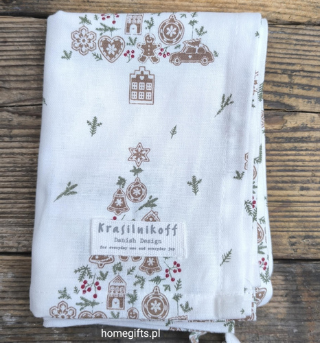 Ręcznik kuchenny świąteczny z piernikową choinką Krasilnikoff Danish Design kolor biały/brązowy/zielony 50x70cm 100% bawełna
