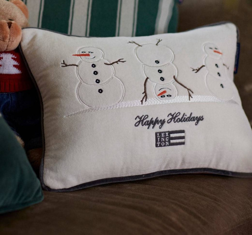 Lexington Poduszka Snowmen Embroidered Cotton Velvet Pillow biała 30x40cm bawełna 100% zawiera wypełnienie