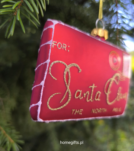 Bombka szklana list do Mikołaja Greengate Ornament glass Xmas letter red 7x11cm kolor czerwony