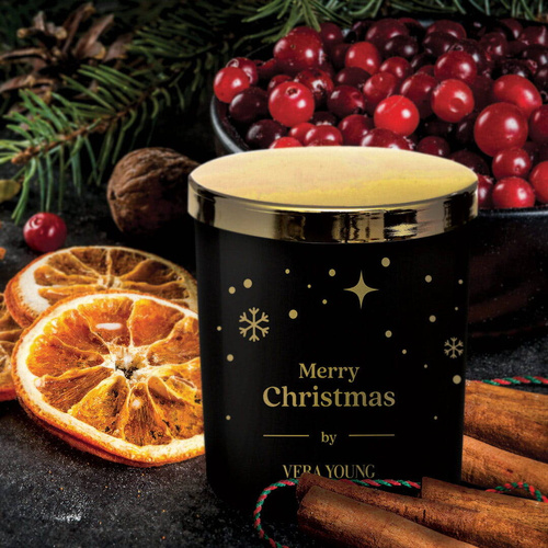 Świeca sojowa zapachowa Vera Young Bliss - Christmas Orange, Cranberry & Spice drewniany knot 220g czas palenia około 70h