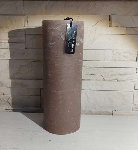 Świeca dekoracyjna walec Rustic ciemny beż 27x10cm czas palenia około 215h