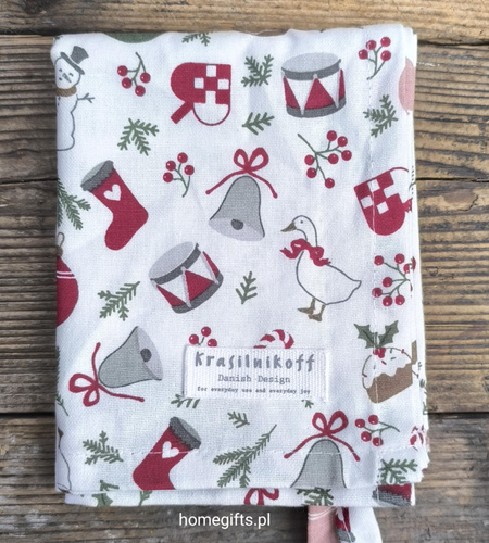 Ręcznik kuchenny świąteczne dekoracje Krasilnikoff Danish Design kolor biały/brązowy/bordowy/zielony 50x70cm 100% bawełna
