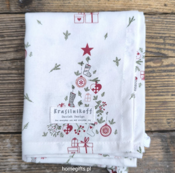 Ręcznik kuchenny świąteczny z choinką Krasilnikoff Danish Design kolor biały/bordowy/zielony 50x70cm 100% bawełna