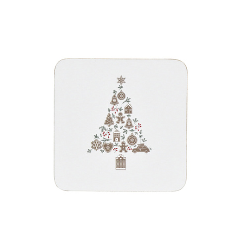 Podkładka korkowa pod kubek Christmas Tree Ginger Bread Krasilnikoff Denish design biała 10,5x10,5cm