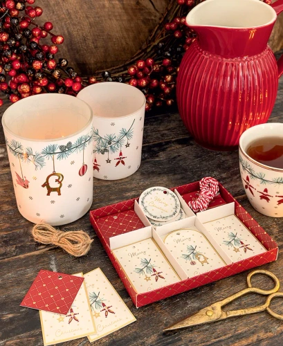 Zestaw świąteczny do pakowania prezentów Greengate Gift tag box Juana white 25 szt