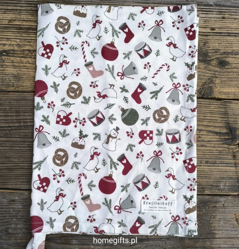 Ręcznik kuchenny świąteczne dekoracje Krasilnikoff Danish Design kolor biały/brązowy/bordowy/zielony 50x70cm 100% bawełna
