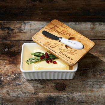 Riviera Maison Maselniczka z nożykiem Finest Quality Butter Dish porcelana drewno 16,5x11x5,5cm