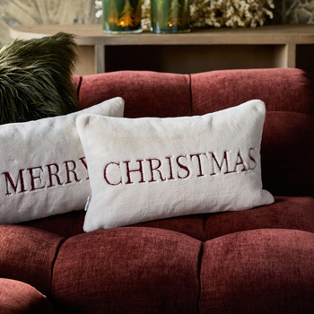 Riviera Maison Poszewka świąteczna na poduszkę Merry Christmas Pillow Cover 50x30 cm kolor ciemny biały/bordo