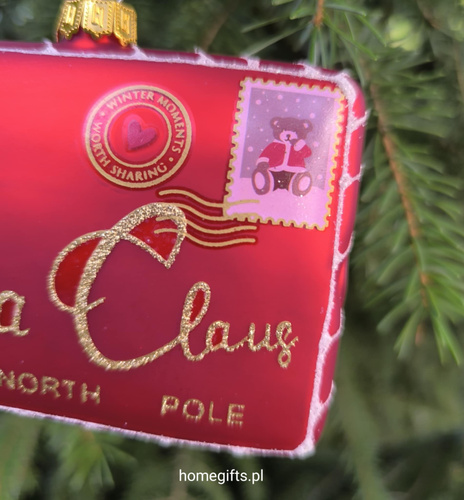 Bombka szklana list do Mikołaja Greengate Ornament glass Xmas letter red 7x11cm kolor czerwony