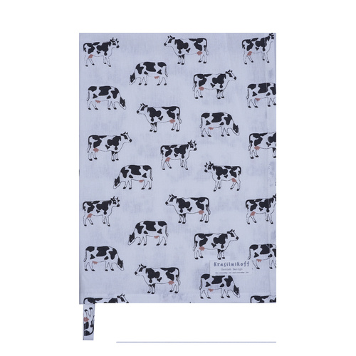 Ręcznik kuchenny z motywem Krowy Krasilnikoff Danish Design kolor czarny/ biały/różowy 50x70cm 100% bawełna