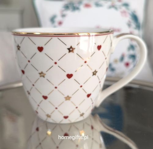 Kubek porcelanowy Greengate Mug Clarina heart white kolor biały/czerwony/złoty