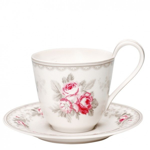 Greengate, filiżanka, Sofie, porcelanowa, szara, motyw róży, h 9cm. 