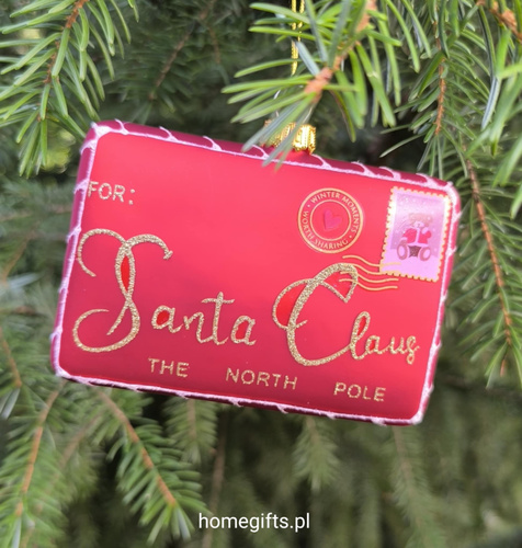 Bombka szklana list do Mikołaja Greengate Ornament glass Xmas letter red 7x11cm kolor czerwony