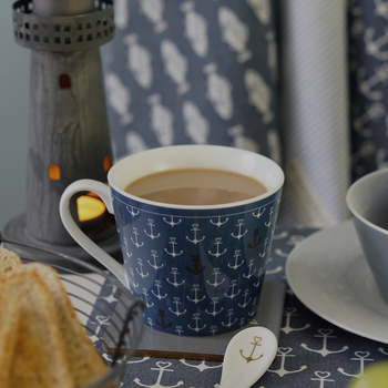 Kubek Porcelanowy Krasilnikoff Kotwiczki Anchor All Over Thunder Blue granatowy H9cm 400ml