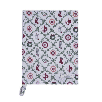 Ręcznik kuchenny świąteczny Christmas Ornaments kolor biały z motywami w kolorze zielonym i czerwonym 50x70cm 100% bawełna