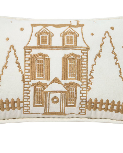 Lexington Poduszka Świąteczna Kamieniczka złota Winter House Organic Cotton Velvet 50x30 cm kolor biały 100% bawełna
