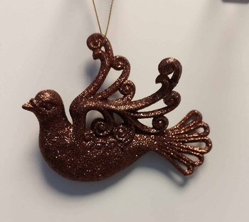 Zawieszka na choinkę ptak gołąb w locie ciemny brąz brokat 11,5x9cm